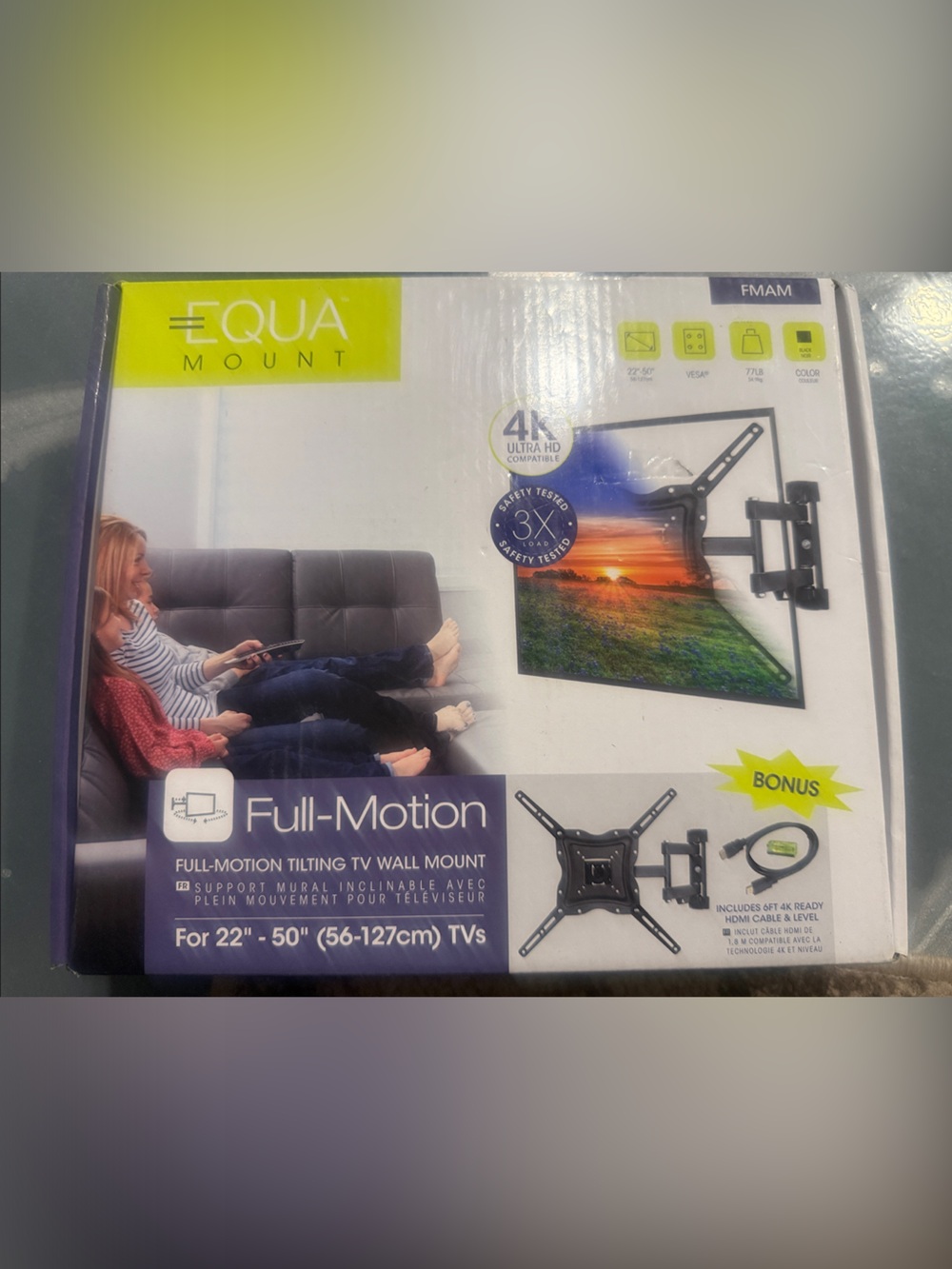 Equa Mount Full Motion Tilting TV Walla Mount With HDMI Cable And Leveler.